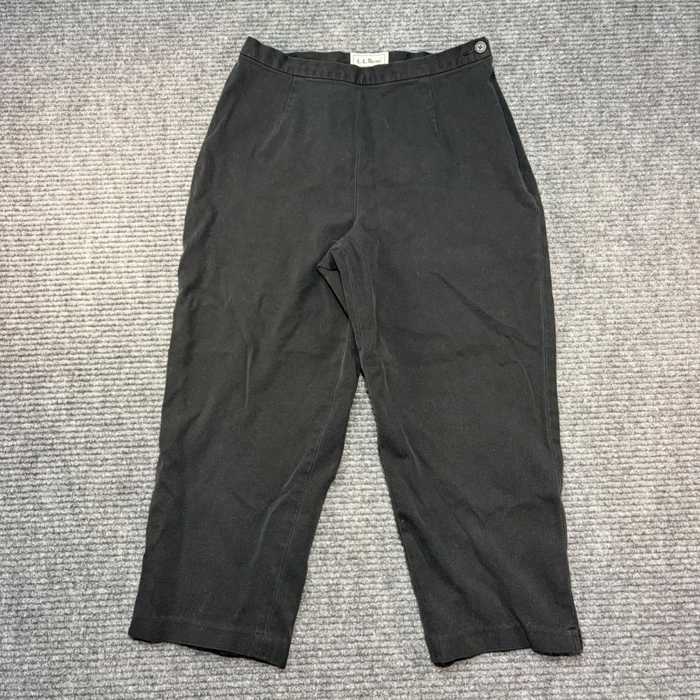 LL Bean Womens 6 Reg Black Cotton Stretch Side Zip Cropped Pants High Rise 0GW61